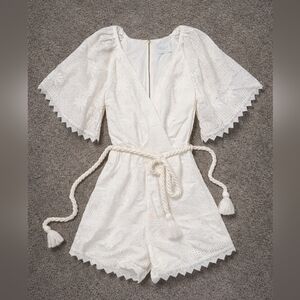 Azulu Colombia Small White Eyelet Lace Romper Boho Cottagecore Tassel